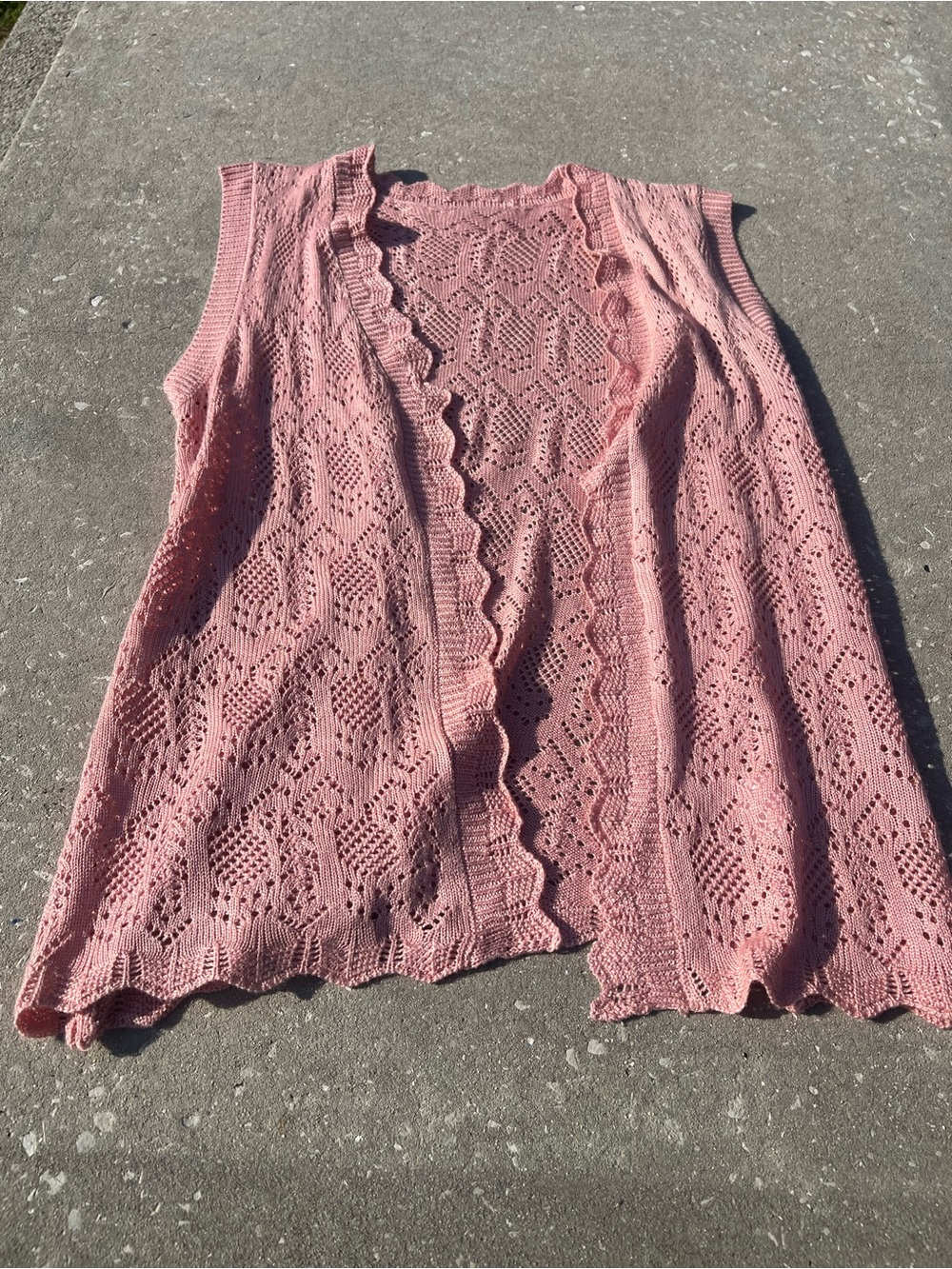 Soft Pink Open-Front Knit Vest Grandmacore Boho Coastal Cowgirl Size Small